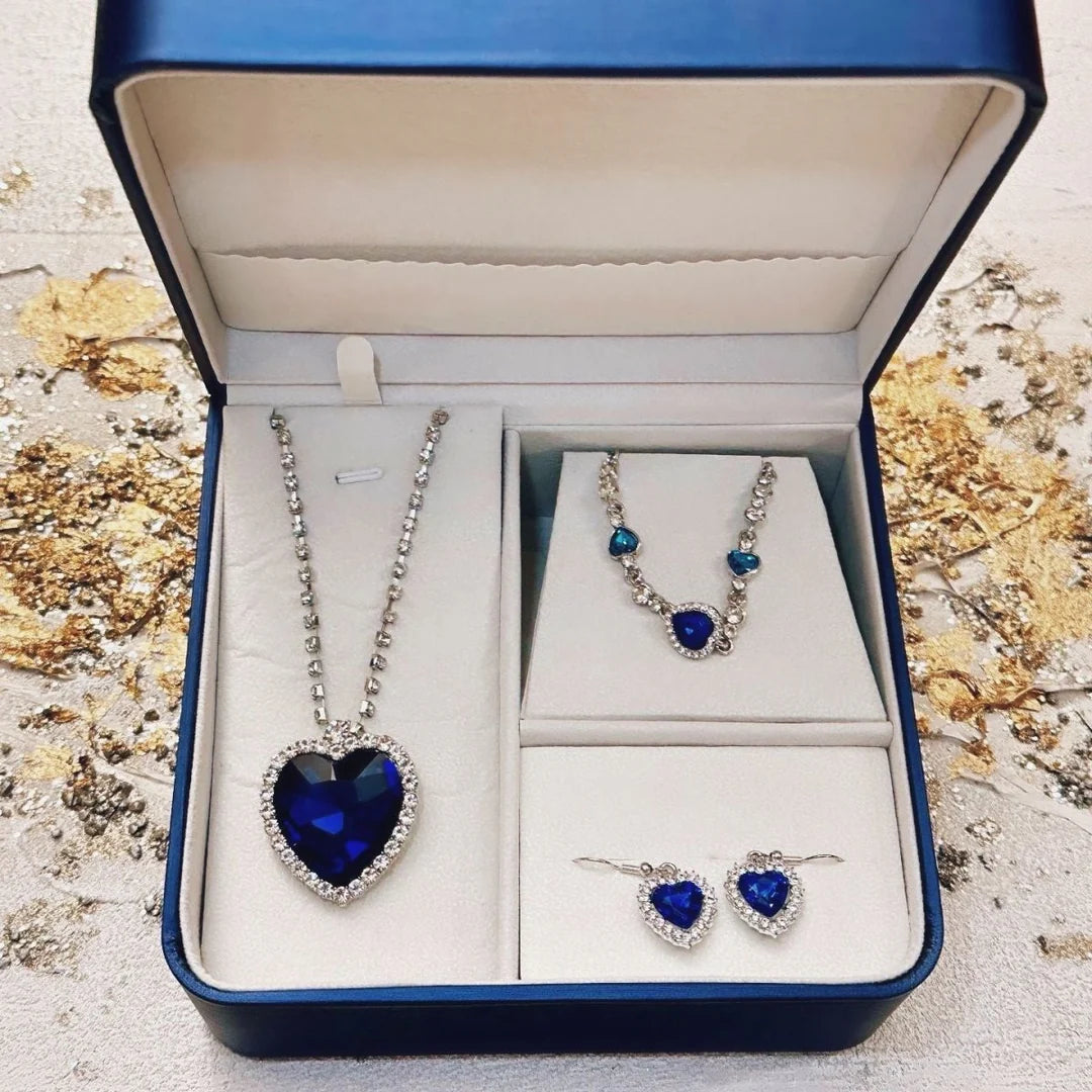 REGALO "SAN VALENTÍN" SET COLLAR PULSERA Y AROS AZUL O ROJO